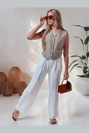 D-Street Spodnie damskie casualowe wide leg LOVETRIP białe UY2640