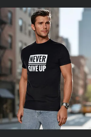 D-Street T-shirt męski z nadrukiem czarny RX5643