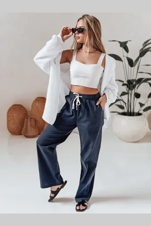 D-Street Spodnie damskie casualowe wide leg BOHO DAY granatowe UY2649