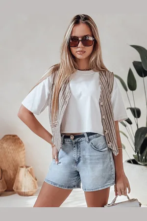 D-Street Spodenki damskie jeansowe z paskiem HELLO JEAN niebieskie SY0481