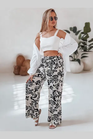 D-Street Spodnie damskie wide leg w kwiaty LOVEGARDEN czarne UY2658