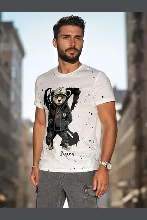 D-Street T-shirt męski z nadrukiem biały RX5656