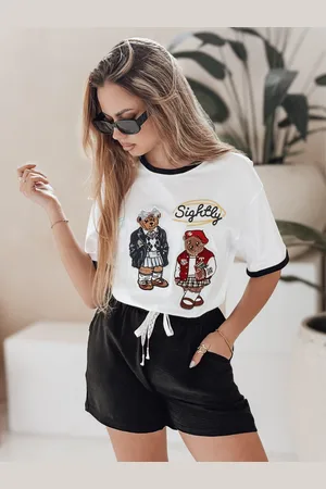 D-Street T-shirt damski oversize z haftem CLASSY TEDDY biały RY2844