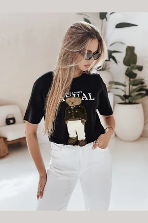 D-Street T-shirt damski oversize z haftem CLASSY TEDDY czarny RY2843