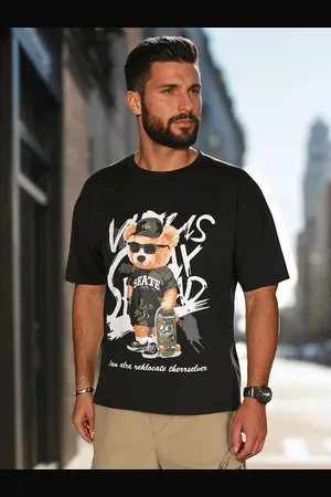 D-Street T-shirt męski z nadrukiem czarny RX5646