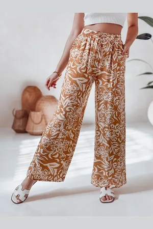 D-Street Spodnie damskie materiałowe wide leg TROPICAL SUN kamelowe UY2633