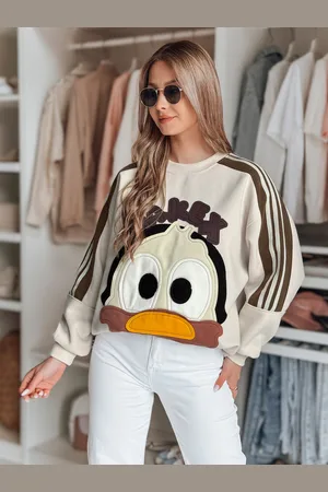 D-Street Bluza damska oversize z naszywkami CUTE MAKEX beżowa BY1492