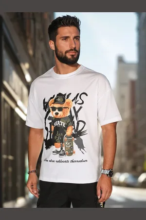 D-Street T-shirt męski z nadrukiem biały RX5647