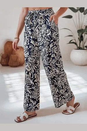 D-Street Spodnie damskie materiałowe wide leg TROPICAL SUN granatowe UY2632