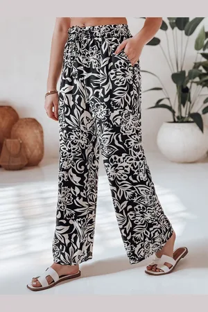 D-Street Spodnie damskie materiałowe wide leg TROPICAL SUN czarne UY2634