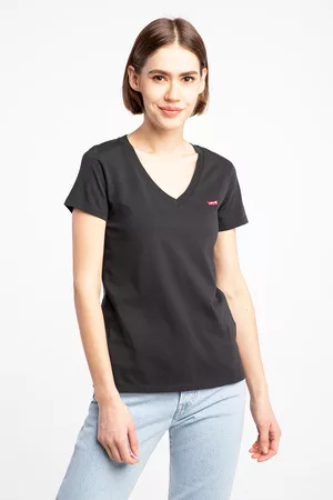 Levi's Kobieta T-shirty z Krótkimi Rękawami - Koszulka Levi's PERFECT VNECK CAVIAR 85341-0003 CAVIAR