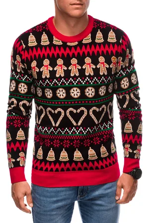 Edoti ęski świąteczny sweter norweski w pierniczki – czarno-brązowy V1 EM-SWOS-0105