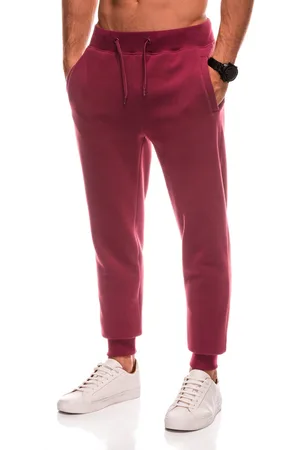 Edoti Jednolite spodnie męskie joggery dresowe BASIC – bordowe V7 EM-PABS-0108