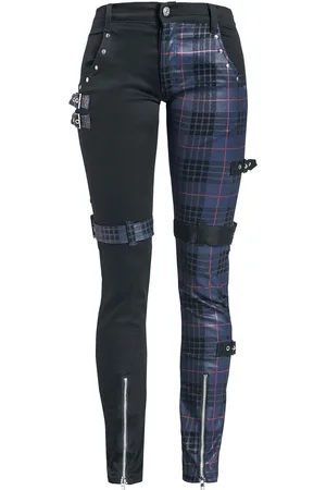 Gothicana Spodnie z materiału Goth z Patterned Trousers with Studs and Straps