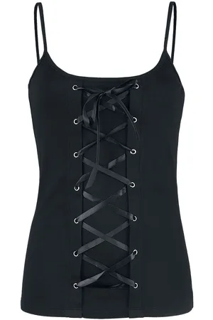 Gothicana Top Goth z Black Top with Lacing and Thin Straps