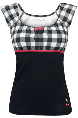 Pussy Deluxe Evie Shirt Plaid - T-Shirt - Kobiety - czarny