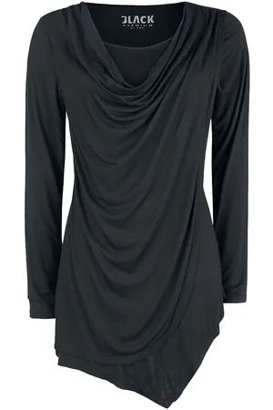 EMP Longsleeve z Black Long-Sleeve Shirt with Waterfall Neckline