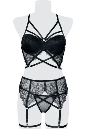 Grey Velvet Bielizna Goth z 3-Part Lace Harness Bra Set