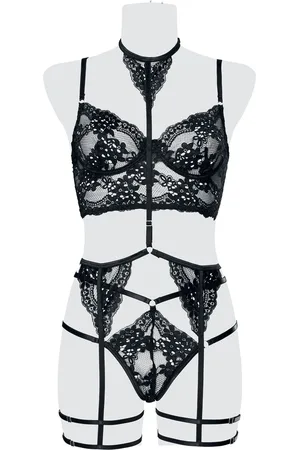 Grey Velvet Bielizna Goth z 3-Part Lace Straps Cami Set