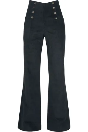 Voodoo Vixen Spodnie z materiału Rockabilly z Blith Black Corduroy High-Waisted Trousers