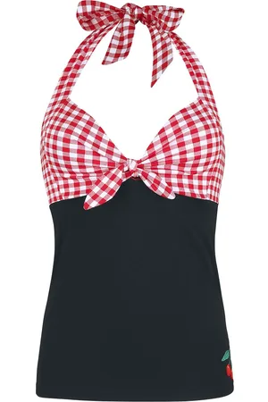 Pussy Deluxe Kobieta Wiązane na szyi - Red Plaid Halterneck - Top Halterneck - Kobiety - czarny