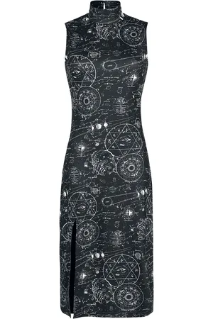 Jawbreaker Sukienka Medium Goth z Alchemy Cat Print Midi Cut Out Dress