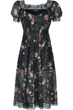 Jawbreaker Sukienka Medium Goth z Night Garden Print Midi Dress