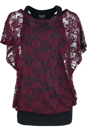EMP T-Shirt z Bordeaux red lace shirt with black top