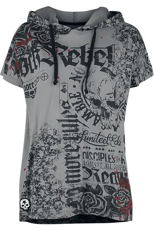Rock Rebel T-Shirt z Relaxed-Cut T-shirt with Prints and Hood