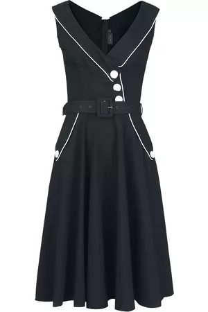 Voodoo Vixen Kobieta Sukienki - Asymetrical Neckline Piping Detail Flare Dress - Sukienka Medium - Kobiety - czarny