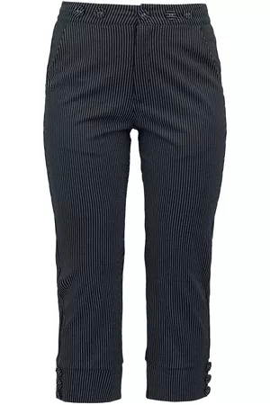 Voodoo Vixen Kobieta Rybaczki - Pinstripe Suspender Capri Trousers - Spodnie z materiału - Kobiety - czarny