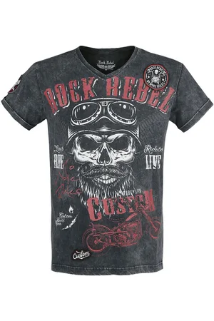 Rock Rebel T-Shirt z Black T-shirt with V-Neckline and Print