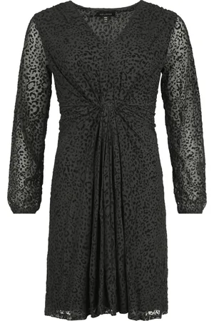 QED London Sukienka krótka Rockabilly z Leopard velvet flocking knot front mini dress
