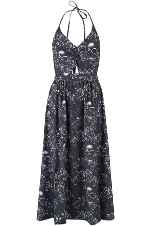EMP Sukienka długa z Double Slit Dress with Roses and Skulls