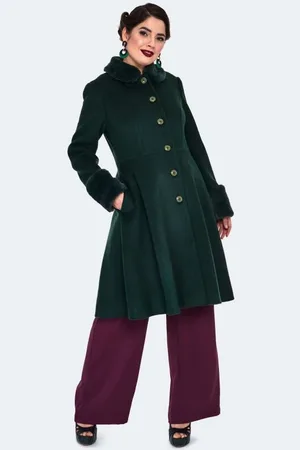 Voodoo Vixen Płaszcze Rockabilly z Faux Fur Trim Flare Coat