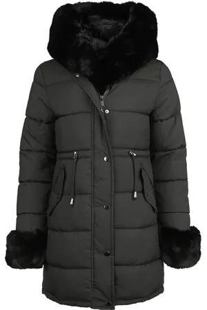 QED London Płaszcze Rockabilly z Fur trim padded hooded coat