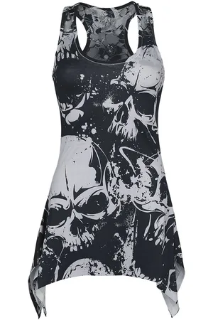 Heartless Top Goth z Skull Pattern Lace Panel Vest