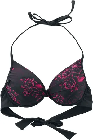 EMP Góra bikini z Black Bikini Top with Skull and Roses Motif
