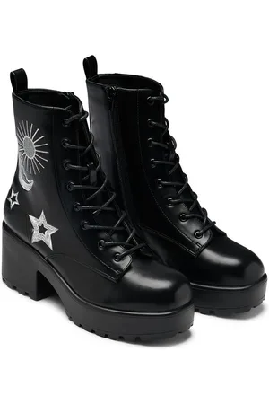 Koi Buty Goth z Astro Silver Star & Moon Chunky Boots