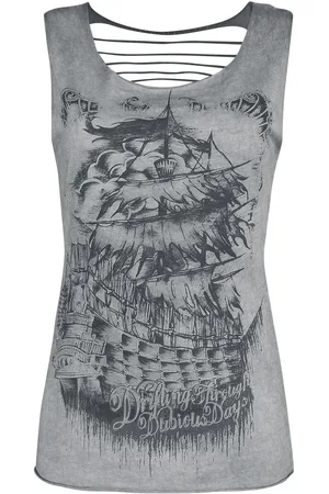 EMP Top z Grey Top with Cut-Outs and Print