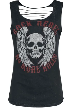Rock Rebel Top z Black top with cut-outs and print