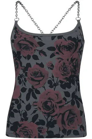 Rock Rebel Top z Top with chain straps and rose print