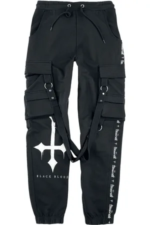 EMP Spodnie z materiału Goth z Comfy Fabric Trousers with Attached Pockets and Black Blood Prints
