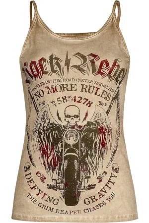 Rock Rebel Top z Beige Top with Wash and Print