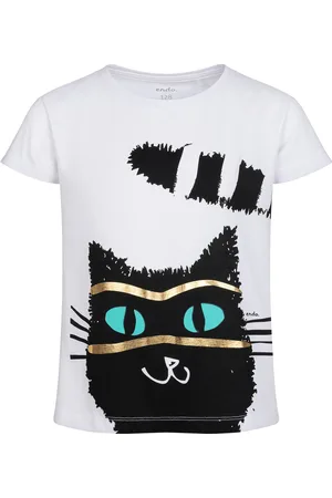 Endo T-shirt z krótkim rękawem dla dziewczynki, z kotem, biały 9-13 lat