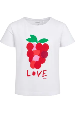 Endo T-shirt z krótkim rękawem dla dziewczynki, z maliną, biały 9-13 lat