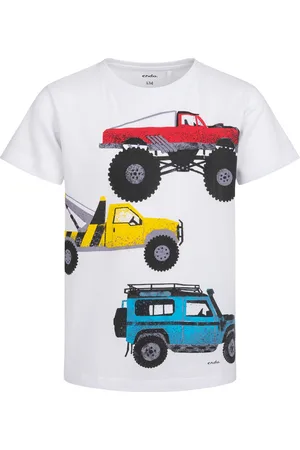 Endo T-shirt z krótkim rękawem dla chłopca, z pojazdami, biały 9-13 lat