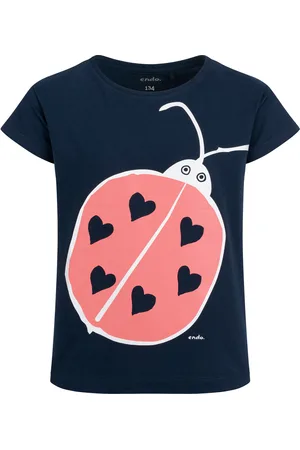 Endo T-shirt z krótkim rękawem dla dziewczynki, z biedronką, granatowy 9-13 lat