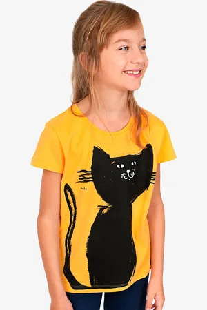 Endo T-shirt z krótkim rękawem dla dziewczynki, z kotem, pomarańczowy 9-13 lat