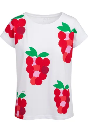 Endo Damski t-shirt z krótkim rękawem, z malinami, biały